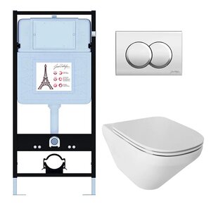 Изображение товара Инсталляция Jacob Delafon E21775RU-CP, с безободковым унитазом Modern Life, сиденье с микролифтом, клавиша хром