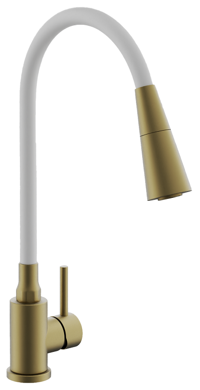 Изображение товара Смеситель для кухонной мойки Belz B74810-5 гибкий излив золотой белый матовый