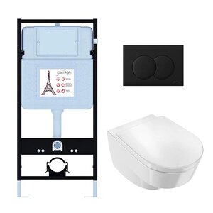 Изображение товара Инсталляция Jacob Delafon EDR103-BL, с безободковым унитазом Odeon RG, сиденье с микролифтом, клавиша черная матовая