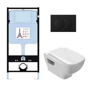 Изображение товара Инсталляция Jacob Delafon EDE103-BL, с безободковым унитазом Struktura, сиденье с микролифтом, клавиша черный матовый Изображение товара Инсталляция Jacob Delafon EDE103-BL, с безободковым унитазом Struktura, сиденье с микролифтом, клавиша черный матовый