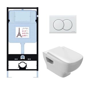 Изображение товара Инсталляция Jacob Delafon EDE103-00, с безободковым унитазом Struktura, сиденье с микролифтом, клавиша белая глянцевая