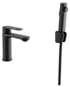 Изображение товара Смеситель для раковины Belz B713 B12713-7 с гигиенической лейкой, черный матовый