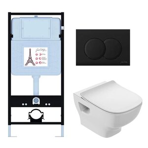Изображение товара Инсталляция Jacob Delafon EDF103-BL, с безободковым унитазом Struktura, сиденье с микролифтом, клавиша черный матовый