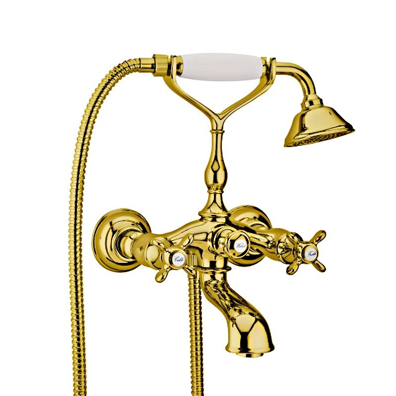 Изображение товара Смеситель для ванны Webert Ottocento OT720201010, золото, двухвентильный, с душевым гарнитуром