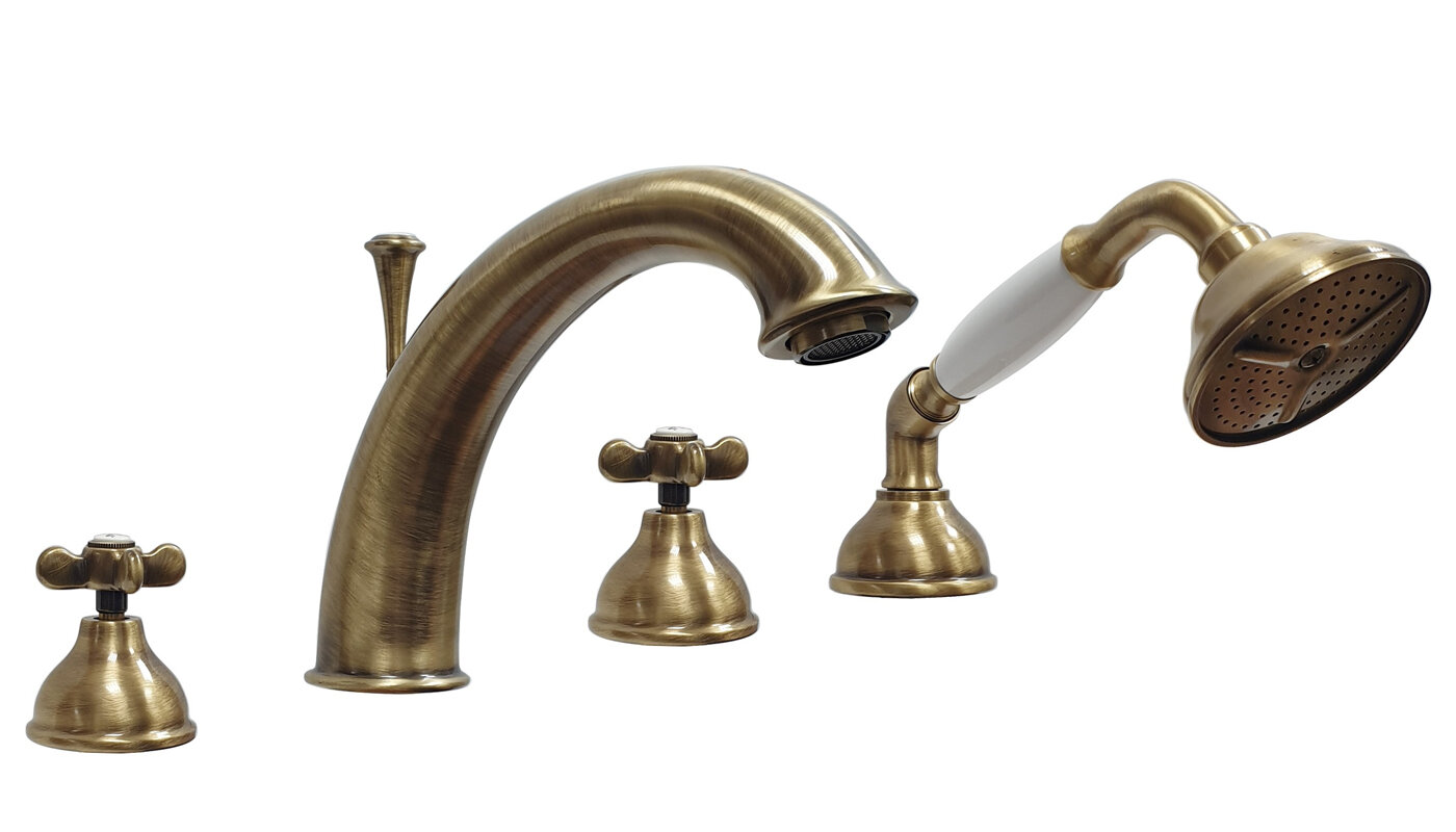 Изображение товара Смеситель на борт ванны Webert Ottocento бронза двухвентильный душевой гарнитур