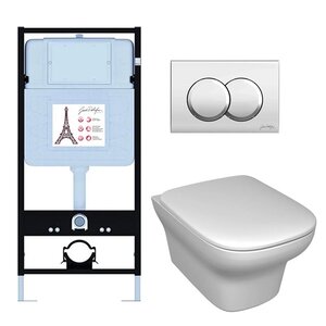 Изображение товара Инсталляция Jacob Delafon E21747RU-CP, с безободковым унитазом Vox, сиденье с микролифтом, клавиша хром