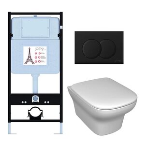 Изображение товара Инсталляция Jacob Delafon E21747RU-BL, с безободковым унитазом Vox, сиденье с микролифтом, клавиша черная матовая