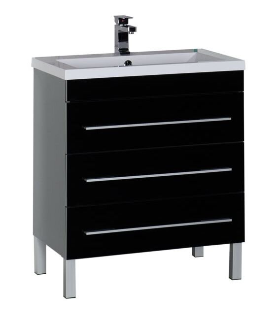 Изображение товара Напольная тумба под раковину Aquanet Верона 75 с 3 ящиками черного цвета