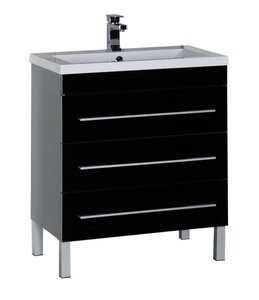 Изображение товара Напольная тумба под раковину Aquanet Верона 75 с 3 ящиками черного цвета