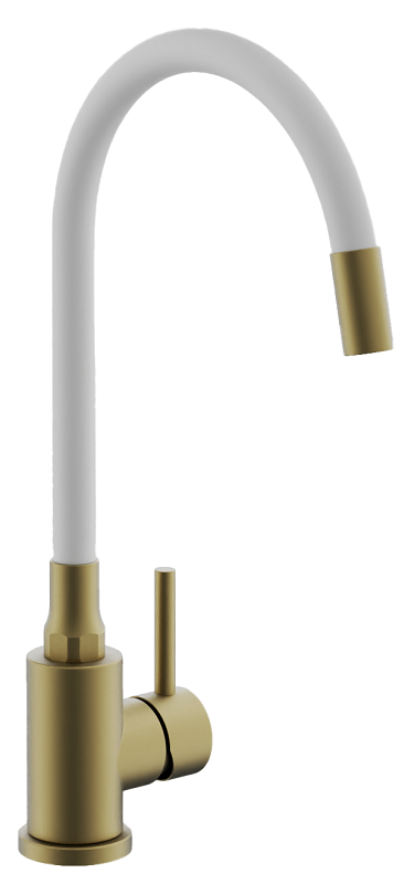 Изображение товара Смеситель Belz B73810-5 для кухонной мойки, гибкий излив, золото, белый матовый
