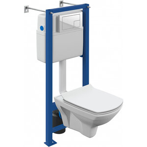 Изображение товара Инсталляция Cersanit Vector 64119, с подвесным безободковым унитазом Carina XL, белый, сиденье микролифт, клавиша белая