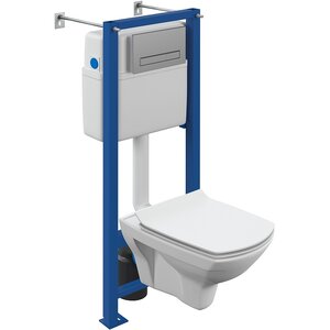 Изображение товара Инсталляция Cersanit Vector 64440, с подвесным безободковым унитазом Carina XL, сиденье микролифт, белый, клавиша хром матовый