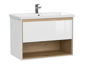 Изображение товара Тумба под раковину Cersanit Louna 64071, 80 см, подвесная, белая/дерево