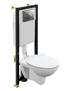 Изображение товара Инсталляция Cersanit Black 64231, с подвесным безободковым унитазом Parva co dpl eo slim, сиденье микролифт, белый, клавиша хром