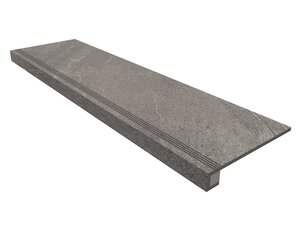 Изображение товара Ступень, керамогранит Estima Gabbro GB02 39859, 33 x 120 см с насечками+Подступенок 14.5 x 120 см, grey