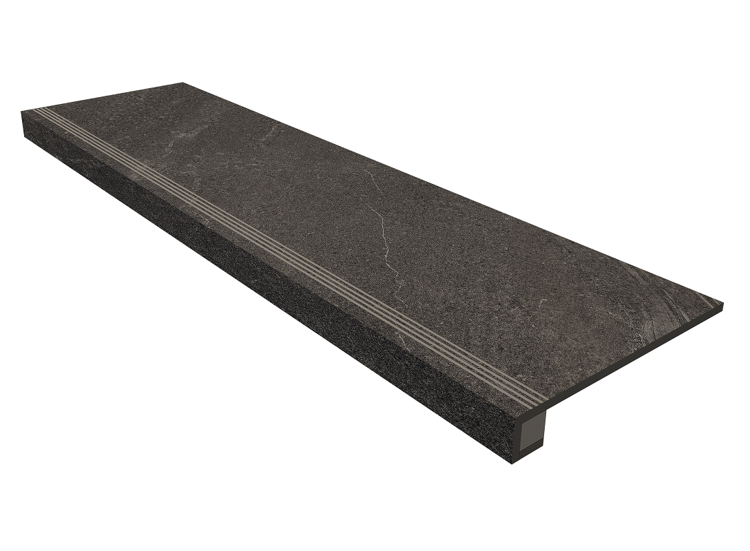 Изображение товара Ступень, керамогранит Estima Gabbro GB03 39860, 33х120 см с насечками+Подступенок 14.5х120 см, anthracite Изображение товара Ступень, керамогранит Estima Gabbro GB03 39860, 33х120 см с насечками+Подступенок 14.5х120 см, anthracite