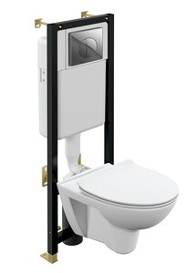 Изображение товара Инсталляция Cersanit Black 64231, с подвесным безободковым унитазом Parva co dpl eo slim, сиденье микролифт, белый, клавиша хром глянцевый