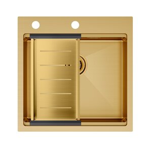 Изображение товара Мойка кухонная Paulmark Kroner-Pro PM705151-BG+A405-BG, 51 см, нержавеющая сталь, цвет брашированное золото