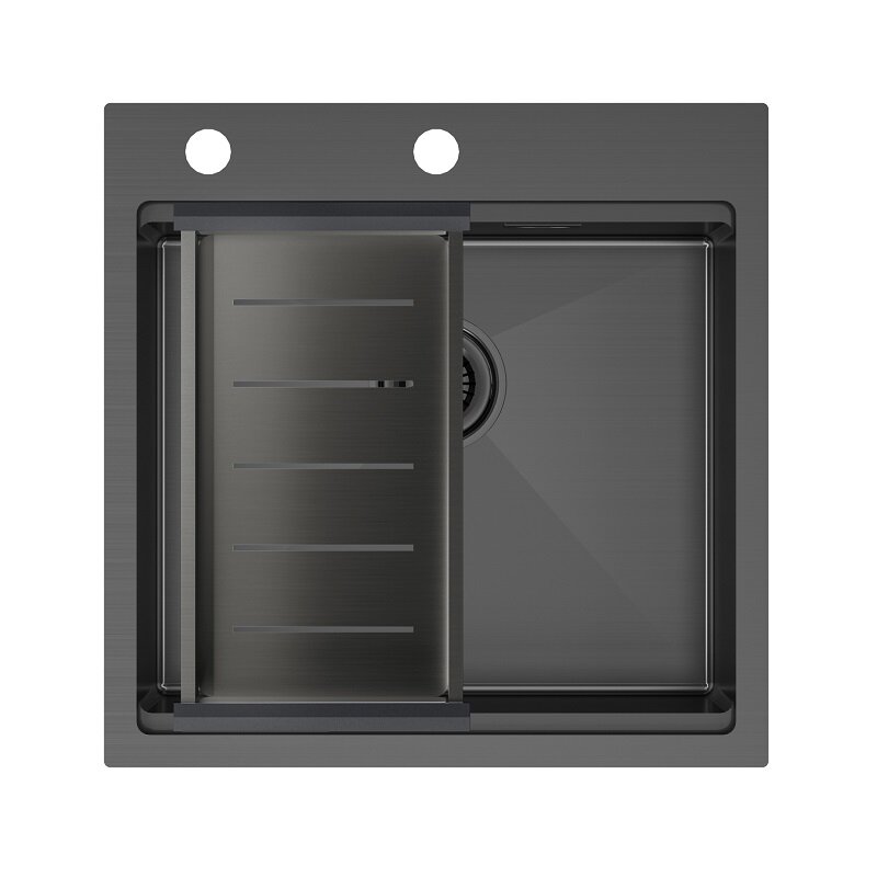 Изображение товара Мойка кухонная Paulmark Kroner-Pro PM705151-GM+A405-GM 51 см нержавеющая сталь вороненая сталь