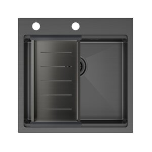 Изображение товара Мойка кухонная Paulmark Kroner-Pro PM705151-GM+A405-GM, 51 см, нержавеющая сталь, цвет вороненая сталь