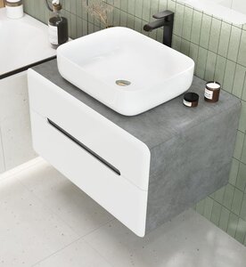 Изображение товара Тумба под раковину Art&Max AM-Genova-800-2C-SO-LN, 80 см подвесная, бетон лофт натуральный, белый глянцевый