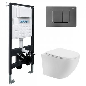 Изображение товара Комплект Abber Bequem инсталляция AC0105, унитаз белый AC1100T, сиденье микролифт, клавиша никель AC0120NG
