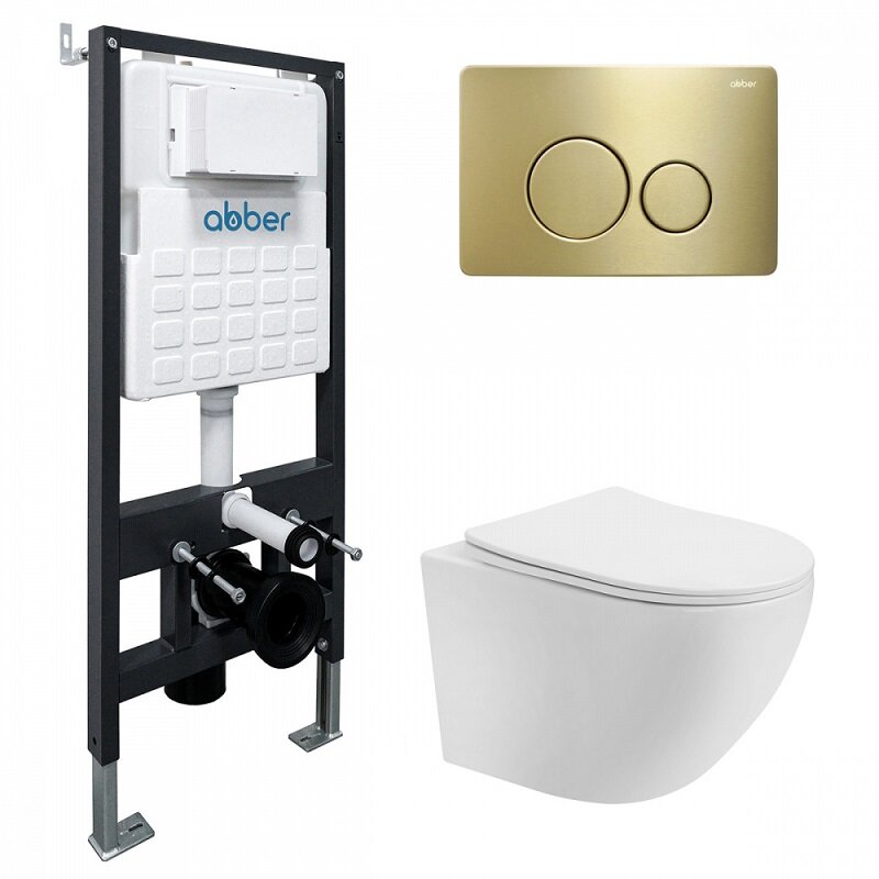Изображение товара Комплект унитаза Abber Bequem с инсталляцией и клавишей золото матовое