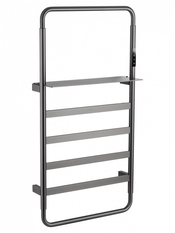 Изображение товара Полотенцесушитель электрический Wonzon & Woghand Dusseldorf WW-A203-GM, ширина 50 см, высота 90 см, диммер справа, с полкой, темный графит PVD