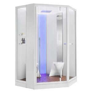 Изображение товара Душевая кабина Orans Diamond SR-89106S-White, 130 x 130 см, турецкая баня, заднее стекло белое, стекла прозрачные, профиль белый, Long door handle