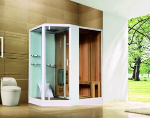 Изображение товара Душевая кабина Orans Diamond SR-89103RS White, Long door handle, 130 x 180 см, финская сауна, заднее стекло белое, стекла прозрачные, профиль белый