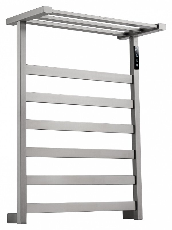 Изображение товара Полотенцесушитель электрический Wonzon & Woghand Frankfurt WW-A1026-BR, ширина 50 см, высота 65 см, диммер справа, с полкой, брашированный никель PVD