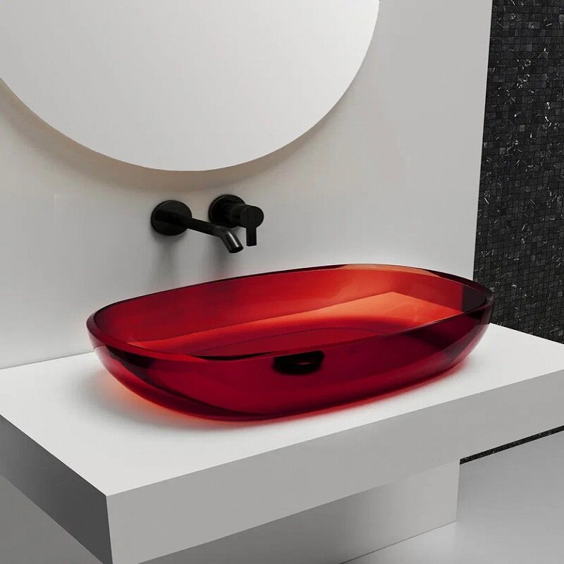 Изображение товара Раковина Abber Kristall AT2805Rubin 60х40 см накладная овальная красная Германия