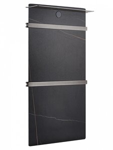 Изображение товара Полотенцесушитель электрический Wonzon & Woghand Stuttgart WW-A504-GM, ширина 45 см, высота 80 см, с полкой, чёрный мрамор, PVD тёмный графит PVD