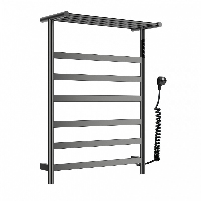 Изображение товара Полотенцесушитель электрический Wonzon & Woghand Essen WW-A403-GM, ширина 60 см, высота 80 см, диммер справа, с полкой, темный графит PVD Изображение товара Полотенцесушитель электрический Wonzon & Woghand Essen WW-A403-GM, ширина 60 см, высота 80 см, диммер справа, с полкой, темный графит PVD