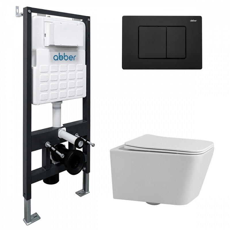 Изображение товара Комплект сантехники Abber Rechteck инсталляция унитаз сиденье микролифт клавиша черный матовый