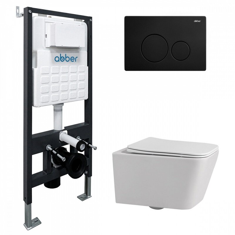 Изображение товара Комплект Abber Rechteck инсталляция и унитаз из фарфора черный матовый
