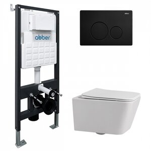 Изображение товара Комплект Abber Rechteck инсталляция AC0105, унитаз белый AC1201, сиденье микролифт, клавиша черный матовый AC0121MB
