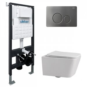 Изображение товара Комплект Abber Rechteck инсталляция AC0105, унитаз белый AC1201, сиденье микролифт, клавиша никель AC0121NG