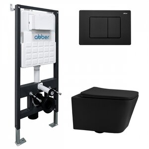 Изображение товара Комплект Abber Rechteck инсталляция AC0105, унитаз черный матовый AC1201MB, сиденье микролифт, клавиша черный матовый AC0120MB