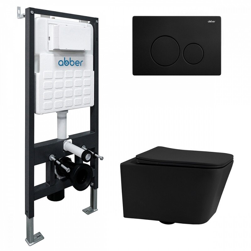Изображение товара Комплект Abber Rechteck инсталляция унитаз черный матовый с сиденьем микролифт