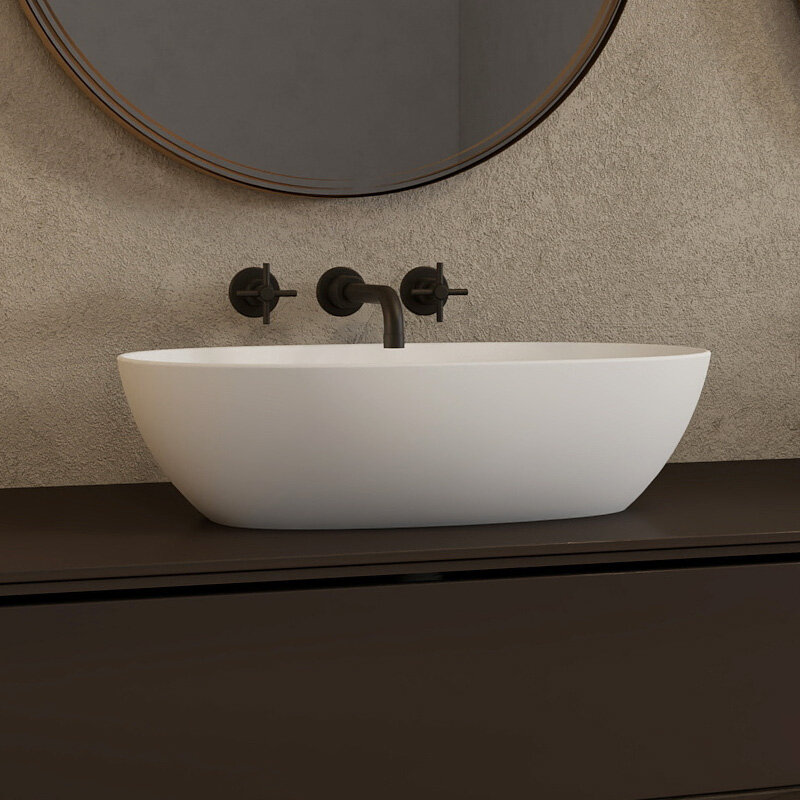 Изображение товара Раковина Abber Stein AS2636 из искусственного камня 56x38 см овальная накладная белая матовая