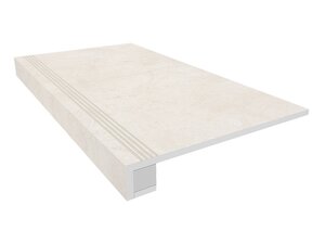 Изображение товара Ступень, керамогранит Ametis Marmulla MA00 34878, 33х120 см с насечками+Подступенок 14.5х120 см, ivory