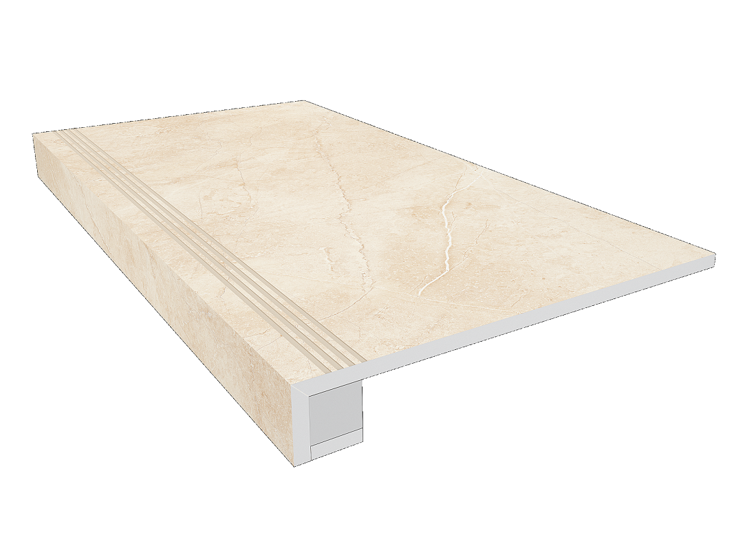 Изображение товара Ступень керамогранит Ametis Marmulla MA02 33x120 см с насечками, light beige Изображение товара Ступень керамогранит Ametis Marmulla MA02 33x120 см с насечками, light beige
