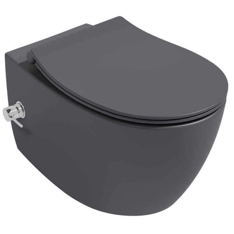 Изображение товара Подвесной безободковый унитаз Isvea Sentimenti Neo с функцией биде антрацит матовый