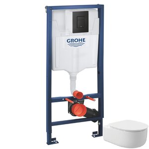 Изображение товара Инсталляция SET33 Grohe Solido 38811KF0, унитаз подвесной белый La Fenice Terra FNC-09-TER-UP, Tornado, сиденье микролифт, клавиша фантомный черный