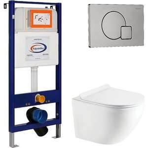 Изображение товара Инсталляция SET14 Aquanika Basic 10.702.450.02.10, унитаз подвесной белый Koller Pool Round RN-0520-RQ3, Tornado, сиденье микролифт, клавиша хром