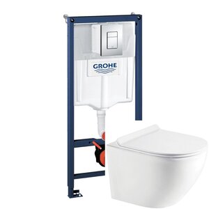 Изображение товара Инсталляция SET11 Grohe Rapid SL 38772001, унитаз подвесной белый Koller Pool Round RN-0490-RQ3, Tornado, сиденье микролифт, клавиша хром