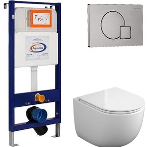 Изображение товара Инсталляция SET28 Aquanika Basic 10.702.450.02.10, унитаз подвесной белый Koller Pool Aqua AQ-0495-RQ3, сиденье микролифт, клавиша хром