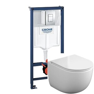 Изображение товара Инсталляция SET26 Grohe Rapid SL 38772001, унитаз подвесной белый Koller Pool Aqua AQ-0495-RQ3, сиденье микролифт, клавиша хром