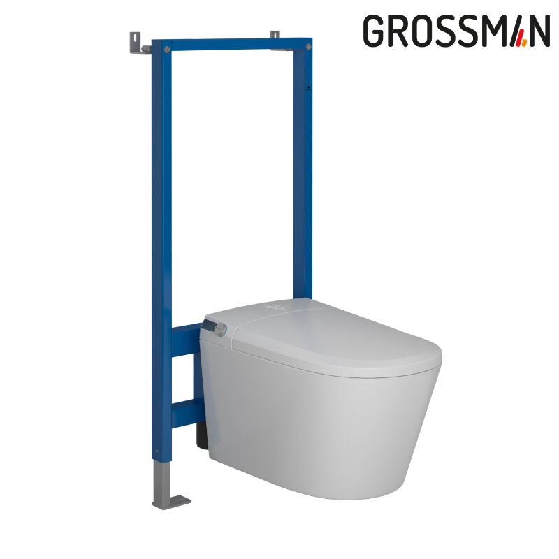Изображение товара Инсталляция 901.5702.01.000 Grossman 901.K31.01.000, унитаз импульсный подвесной белый Grossman GR-5702 smart, с биде, сиденье микролифт